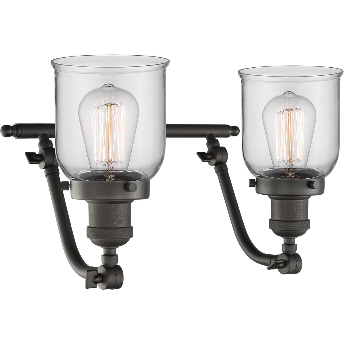Franklin Restoration Small Bell 2 Light 18 inch Oil Rubbed Bronze Bath Vanity Light Wall Light in Clear Glass, Franklin Restoration