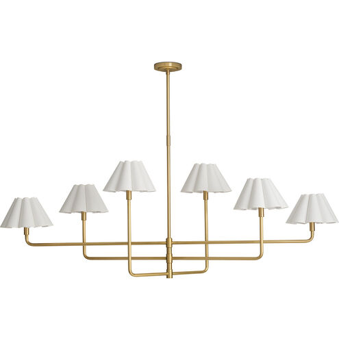 Polly 6 Light 66 inch Natural Brass Chandelier Ceiling Light in White Scalloped Shade