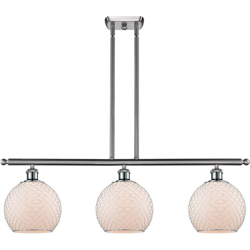 Ballston Farmhouse Chicken Wire LED 36 inch Brushed Satin Nickel Island Light Ceiling Light in White Glass with Nickel Wire, Ballston