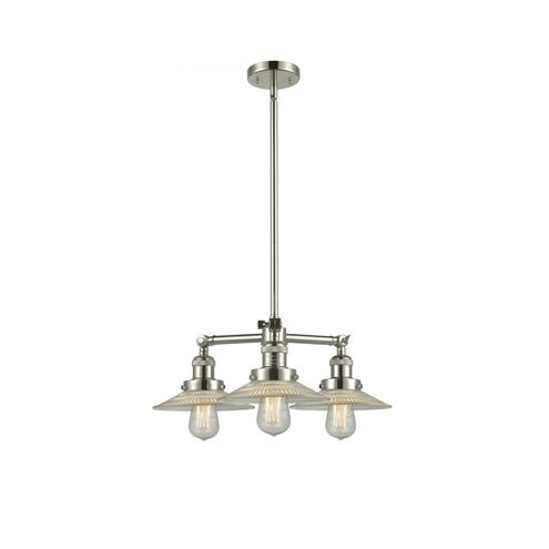 Franklin Restoration Halophane LED 21.63 inch Polished Nickel Chandelier Ceiling Light in Clear Halophane Glass, Franklin Restoration