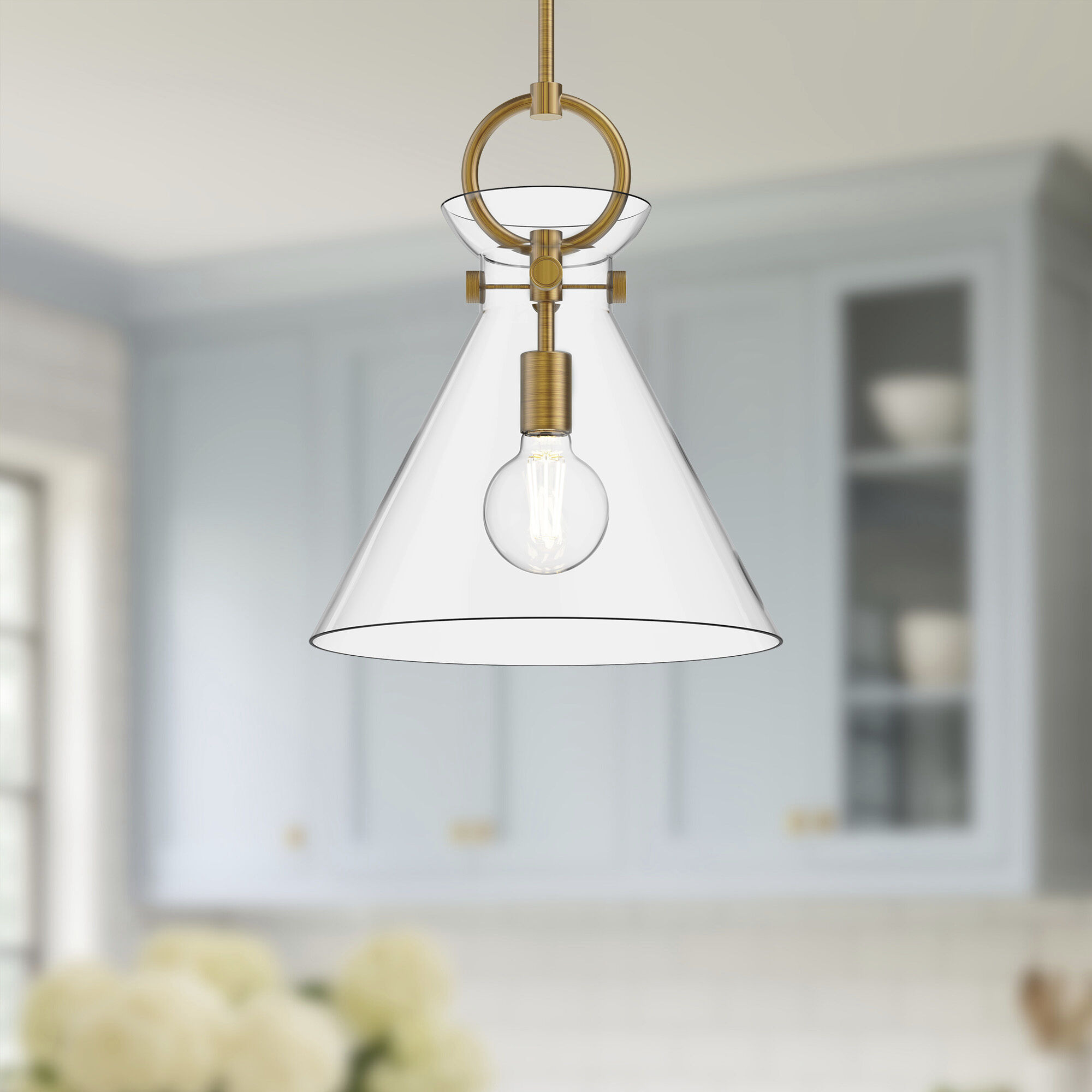 Alora Mood Emerson Pendant Ceiling Light in Aged Gold, Clear Glass