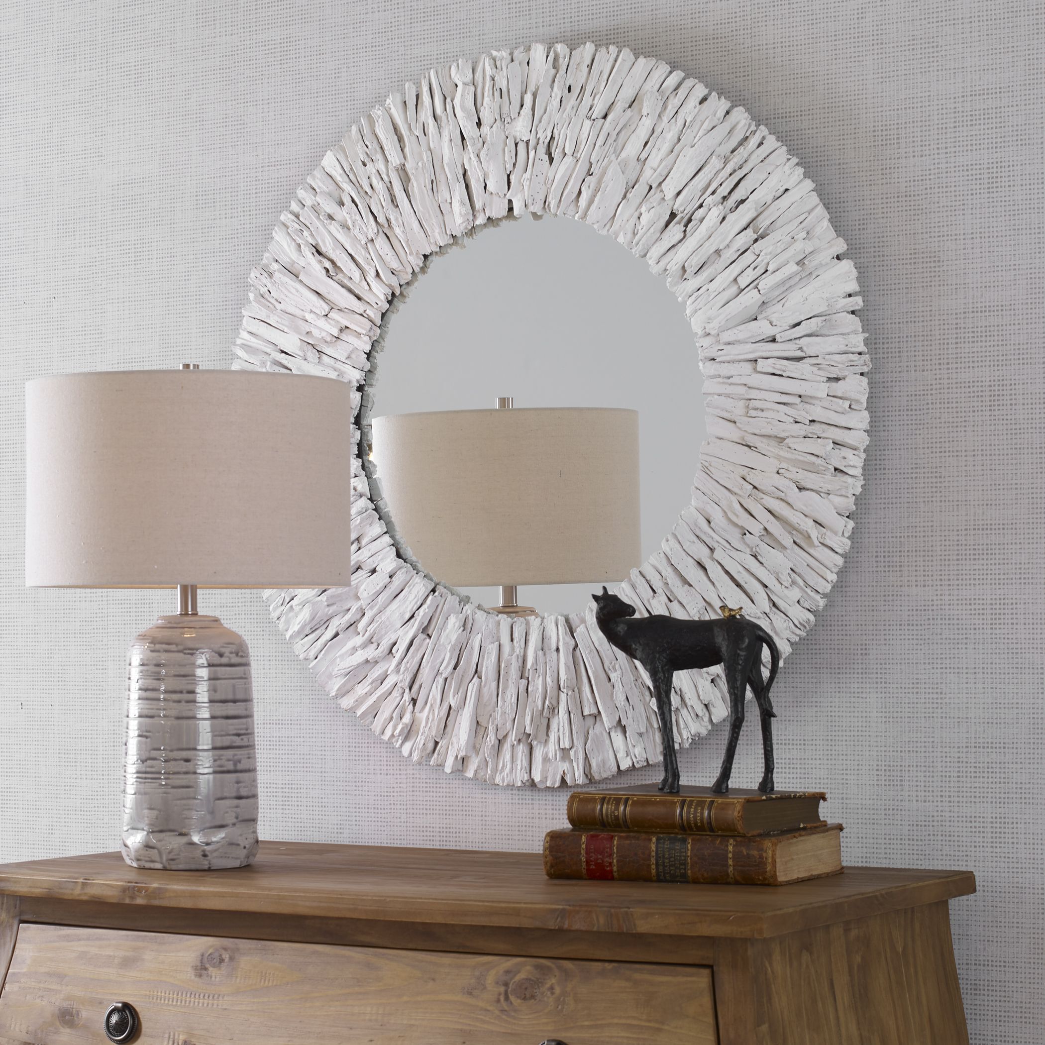 Teak Branch 39 X 2 inch Matte White Mirror