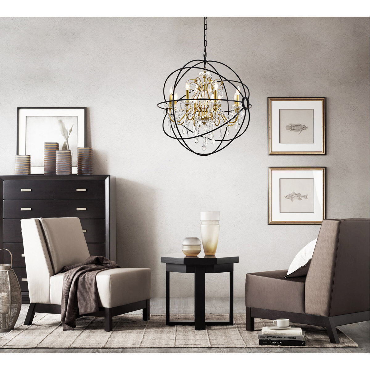 Cordelia 8 Light 32 inch Black and Gold Pendant Ceiling Light