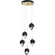 Chrysalis 5 Light 15.4 inch Modern Brass Pendant Ceiling Light in Black Crystal, Small