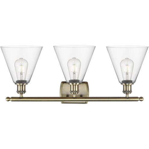 Ballston Ballston Cone 3 Light 28 inch Antique Brass Bath Vanity Light Wall Light in Clear Glass