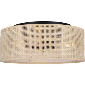 Bellamy 3 Light 16.25 inch Black Flush Mount Ceiling Light in Natural Rattan