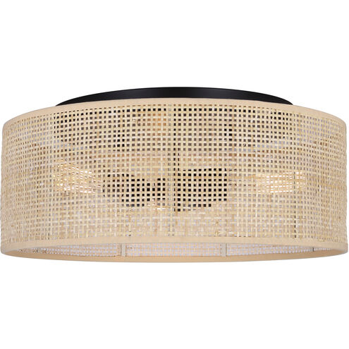 Bellamy 3 Light 16.25 inch Black Flush Mount Ceiling Light in Natural Rattan