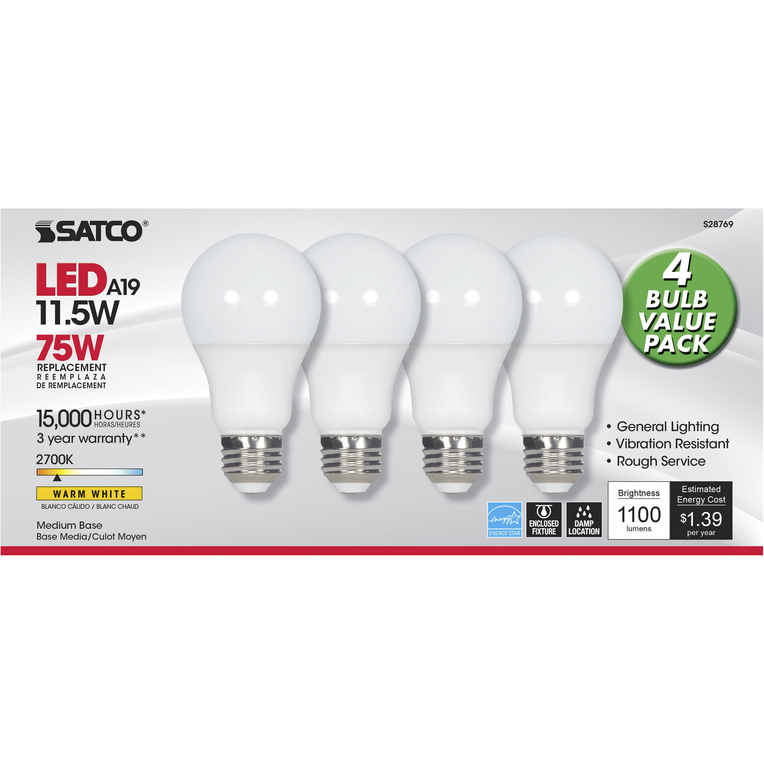 Lumos LED A19 Medium E26 11.5 watt 120V 2700K Light Bulb, Type A