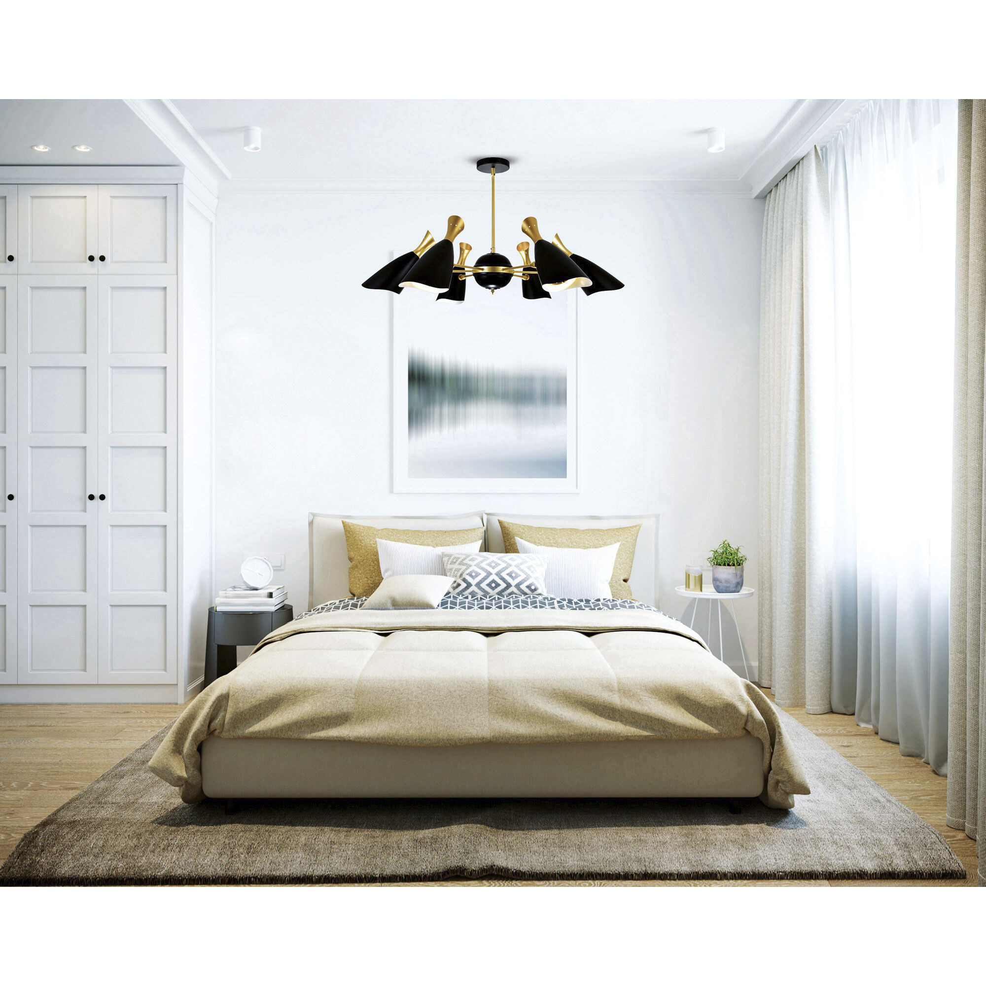 Rolin 12 Light 43 inch Matte Black and Satin Gold Down Chandelier Ceiling Light