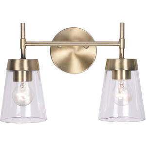 Delgado 2 Light 18 inch Antique Brass And Clear Glass Vanity Light Wall Light