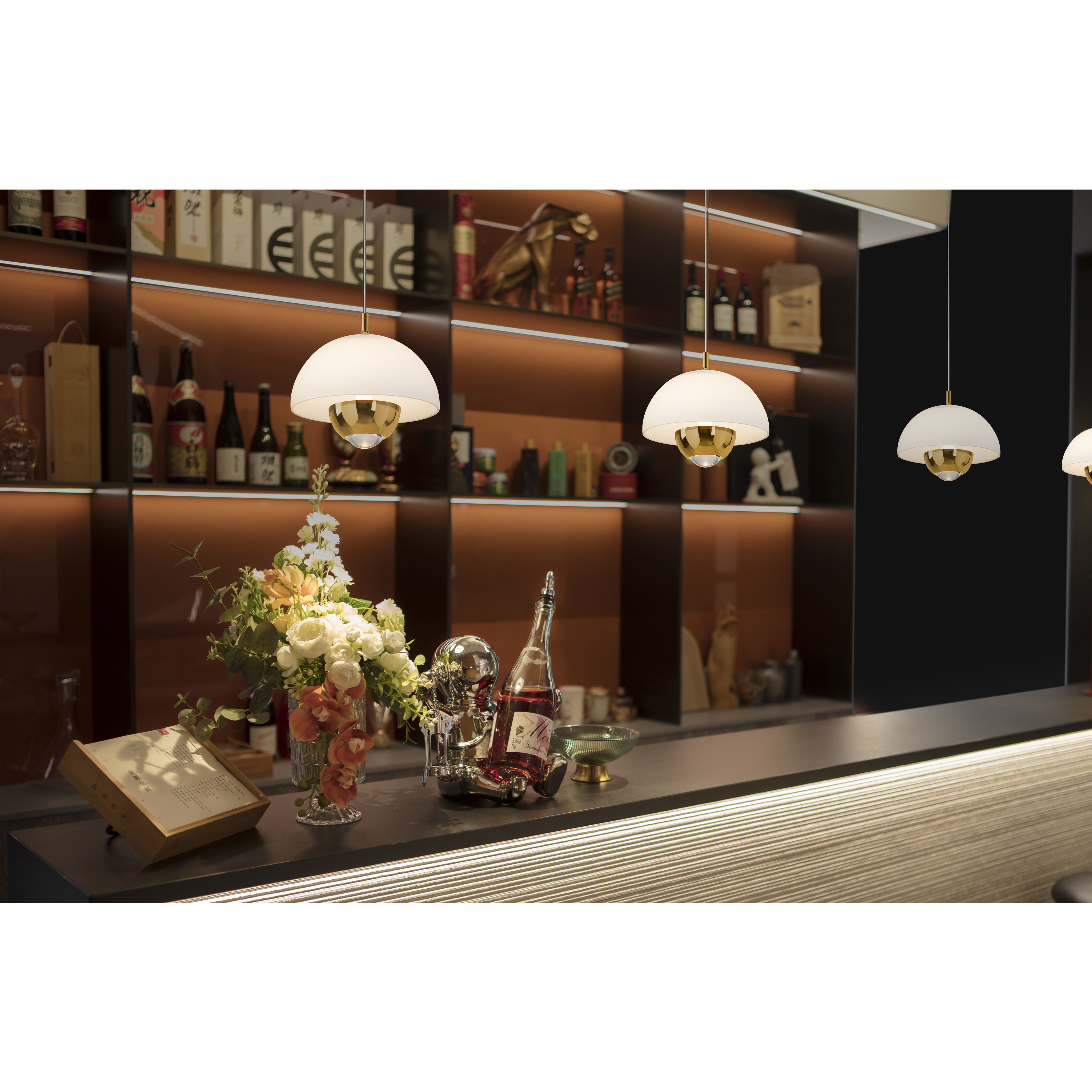 Andoria LED 8.07 inch Polished Brass with Frosted White Pendant Ceiling Light in Polished Brass and Frosted White