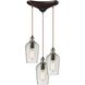 Hammered Glass 3 Light 10 inch Oil Rubbed Bronze Mini Pendant Ceiling Light in Hammered Clear Glass