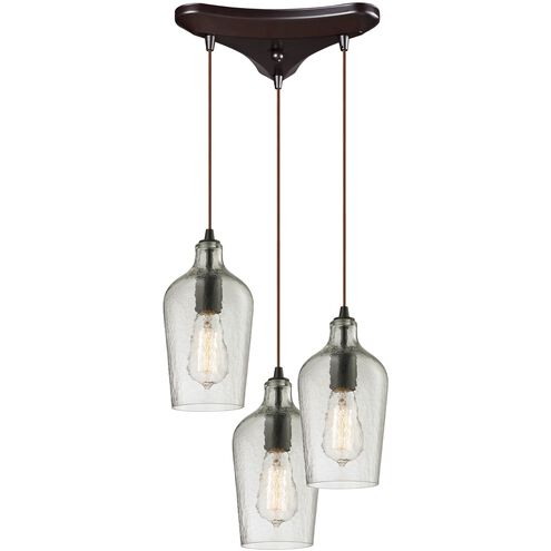 Hammered Glass 3 Light 10 inch Oil Rubbed Bronze Mini Pendant Ceiling Light in Hammered Clear Glass