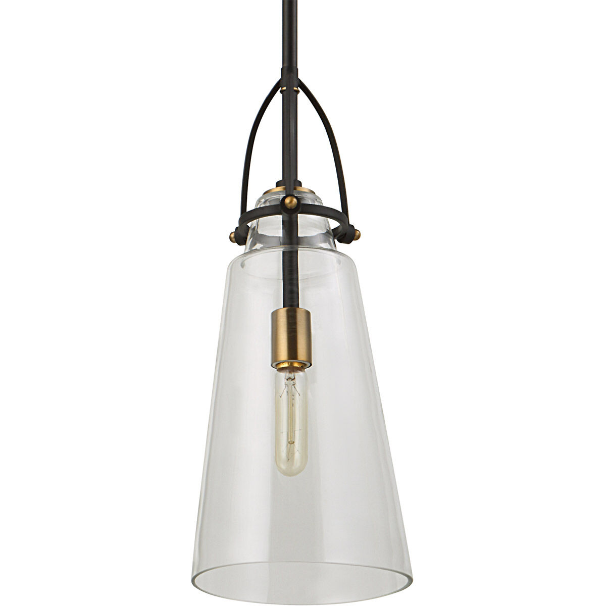 Saugus 1 Light 8 inch Black with Antique Brass Accents Pendant Ceiling Light
