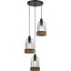 Beacon 3 Light 15 inch Black and Wood Pendant Ceiling Light