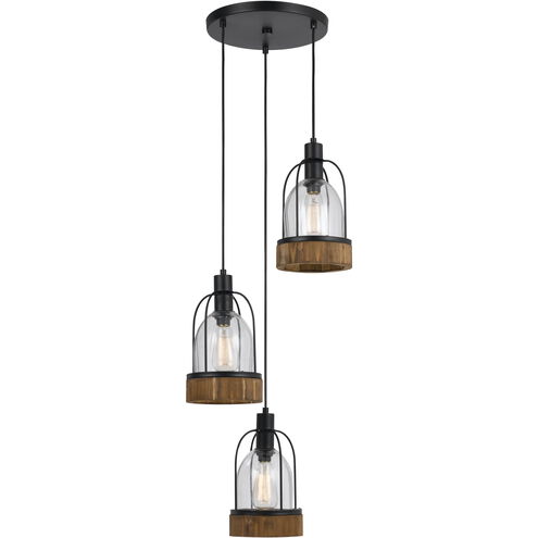 Beacon 3 Light 15 inch Black and Wood Pendant Ceiling Light