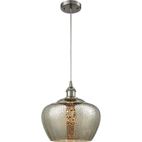 Ballston Large Fenton 1 Light 11 inch White and Polished Chrome Mini Pendant Ceiling Light in Mercury Glass, Ballston