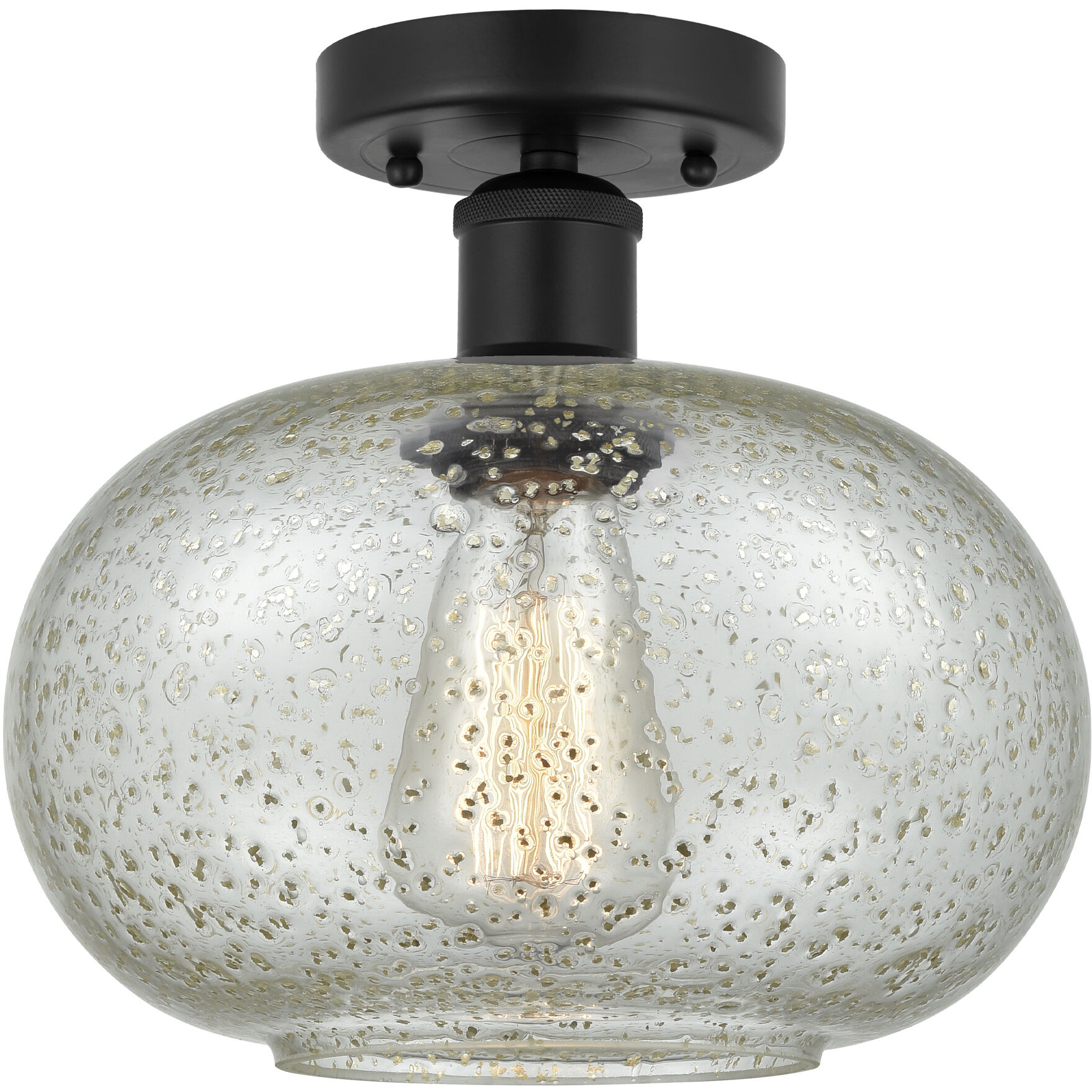 Edison Gorham 1 Light 9.5 inch Matte Black Semi-Flush Mount Ceiling Light in Mica Glass