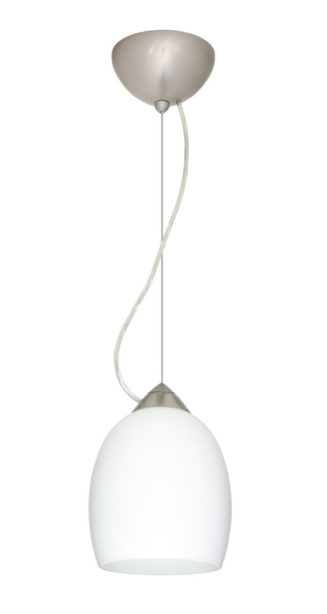 Lucia 1 Light Satin Nickel Pendant Ceiling Light in Opal Matte Glass, Incandescent