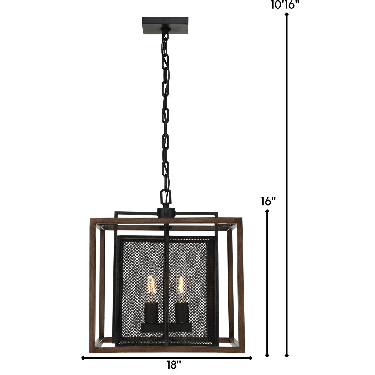 Rio Lobo 2 Light 16 inch Dark Oak with Black Pendant Ceiling Light