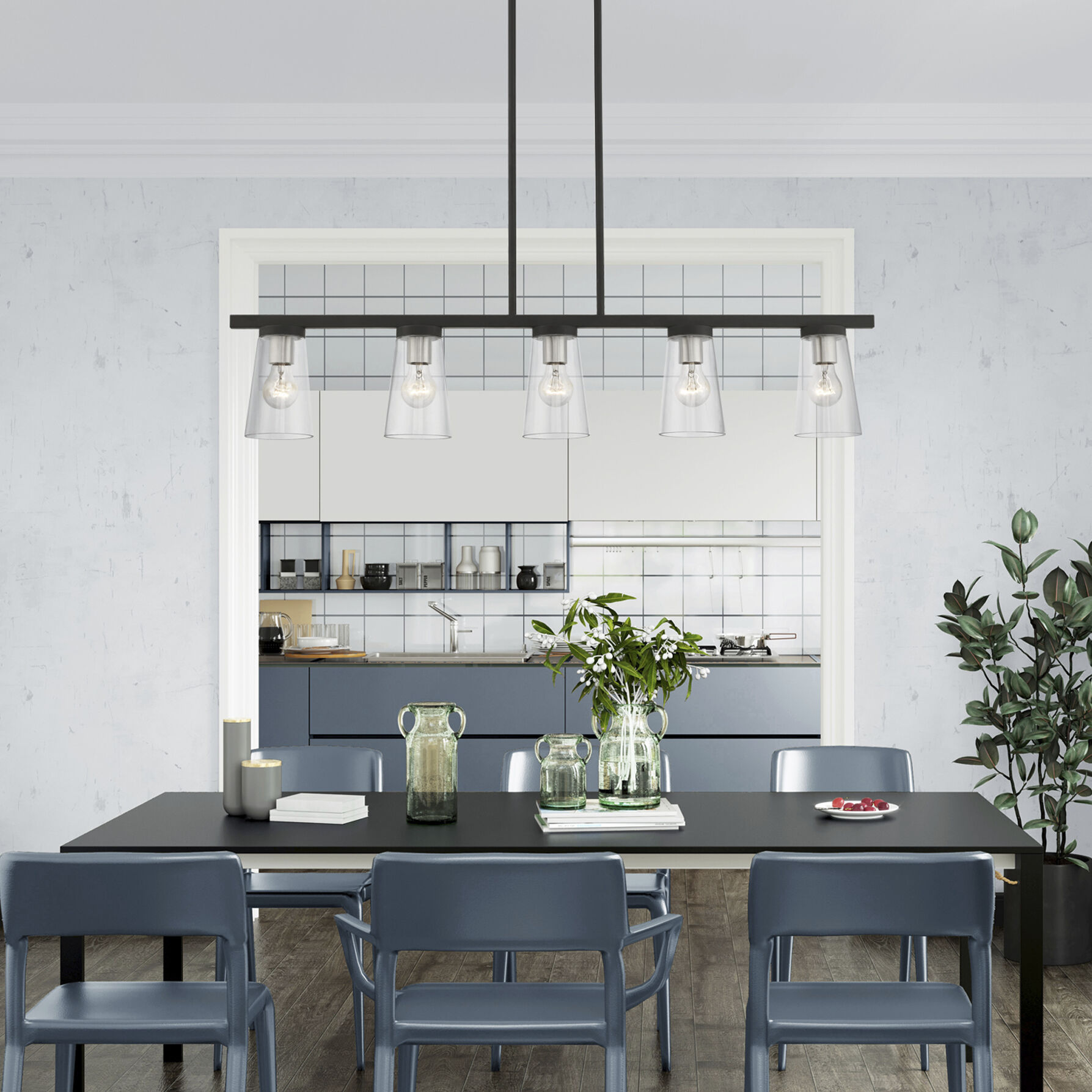 Cityview 5 Light 40 inch Black with Brushed Nickel Accents Linear Chandelier Ceiling Light