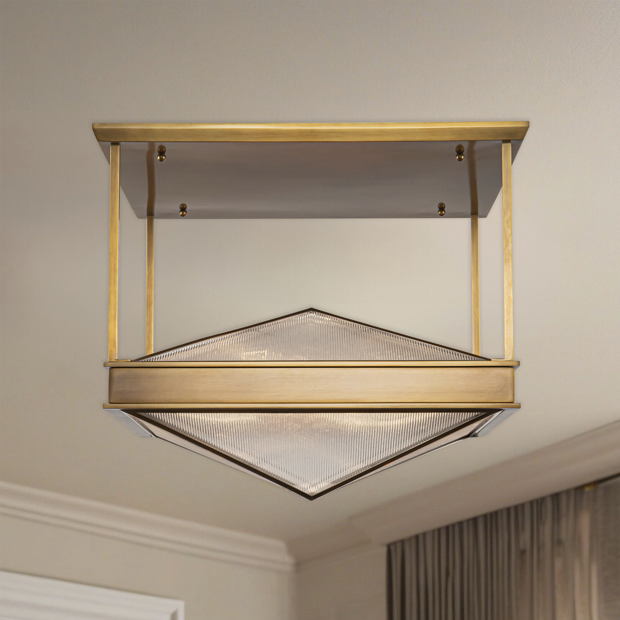 Cairo 4 Light 19 inch Ribbed Glass/Vintage Brass Semi-Flush Mount Ceiling Light