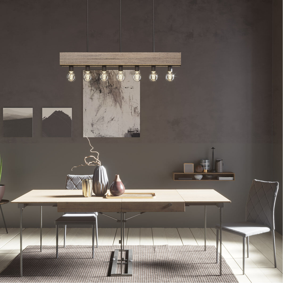 Donelson 7 Light Rustic Iron Linear Chandelier Ceiling Light