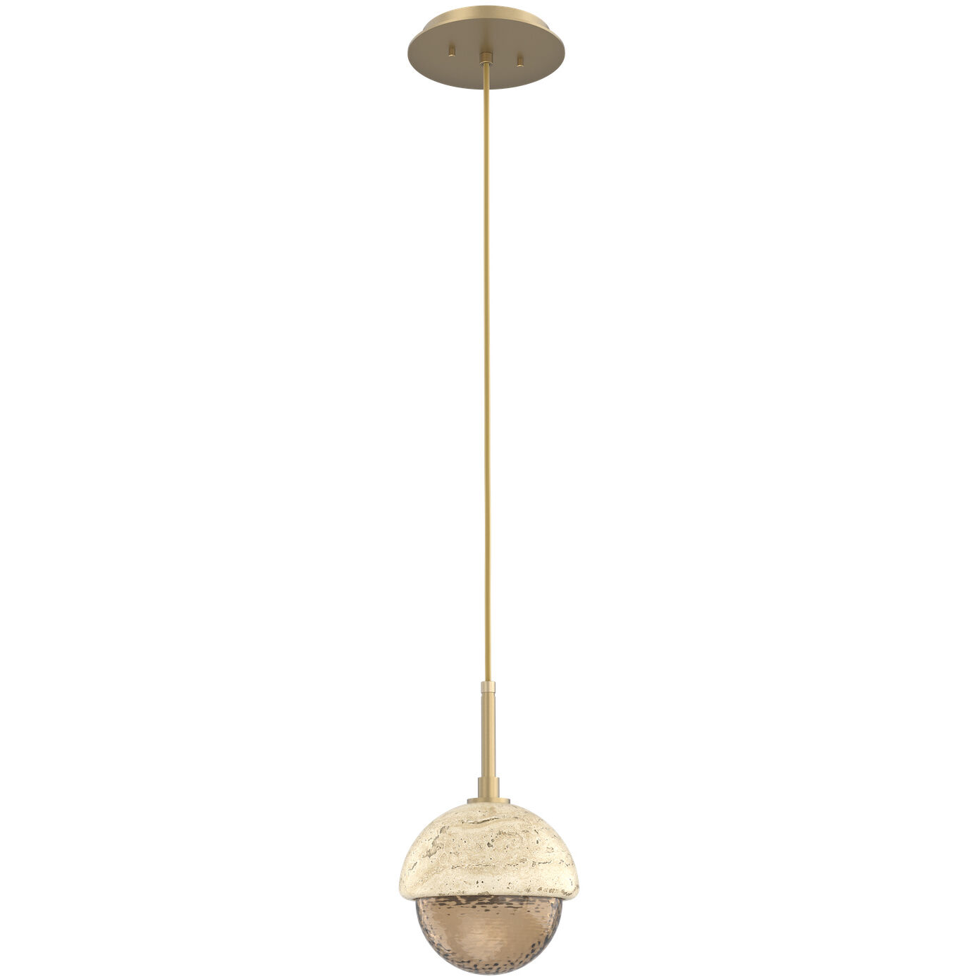 Cabochon LED 6.2 inch Gilded Brass with Travertine Stone Pendant Ceiling Light in 3000K LED, Bronze