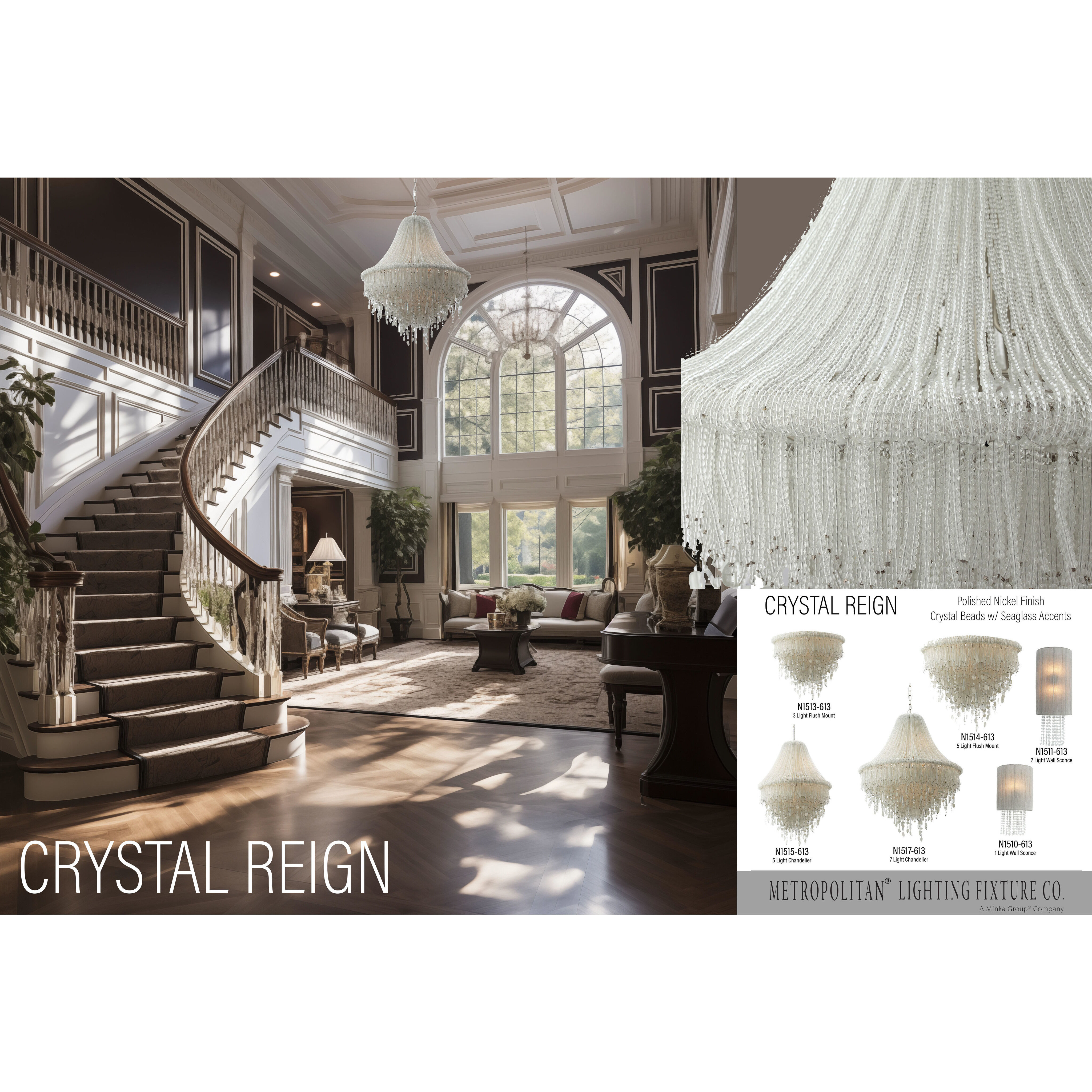 Metropolitan N1510-613 Crystal Reign Light 10 inch Nickel Wall