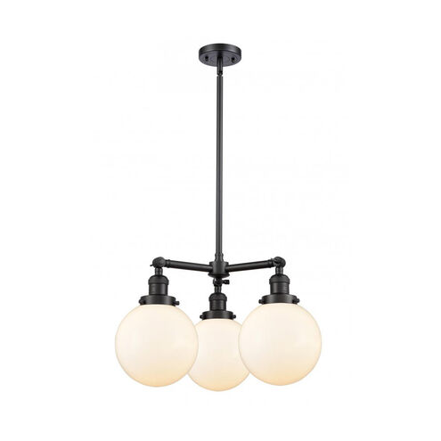 Franklin Restoration Large Beacon 3 Light 22 inch Matte Black Chandelier Ceiling Light in Matte White Glass, Franklin Restoration