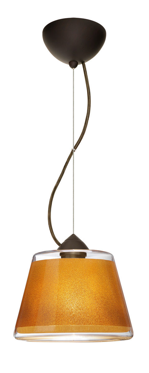 Pica 1 Light Bronze Pendant Ceiling Light in Gold Sand Glass, Incandescent