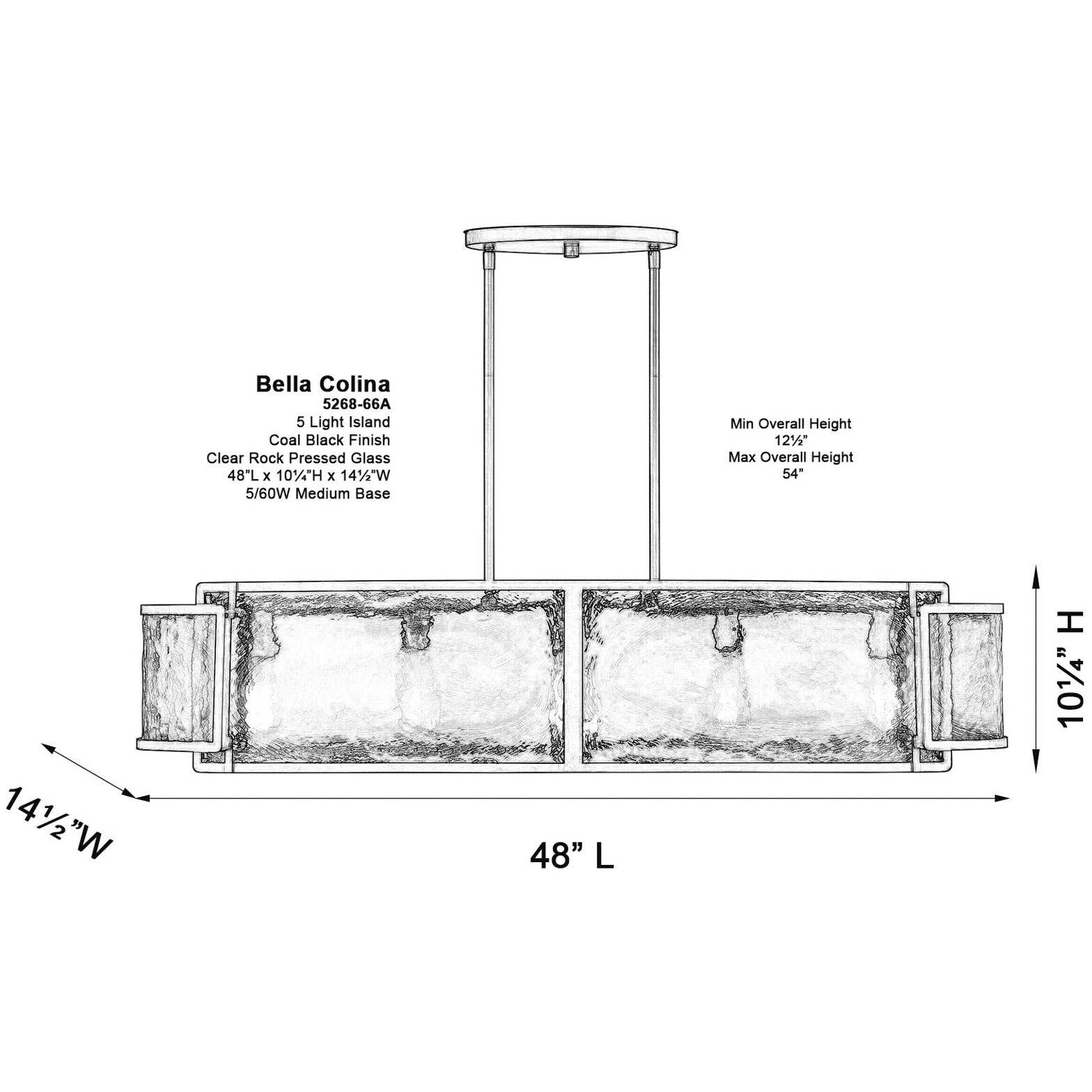 Bella Collina 5 Light 48 inch Coal Island Light Ceiling Light