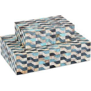 Ezra 12 inch Blue/Natural/Linen Boxes, Set of 2
