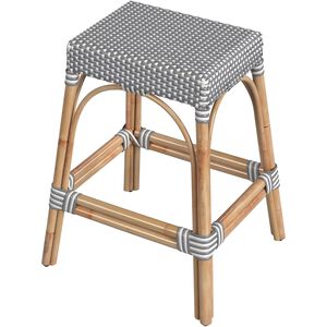 Robias Rectangular Rattan 24.5" Counter Stool in White and Gray Dot