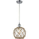 Ballston Farmhouse Rope 1 Light 8 inch Polished Chrome Mini Pendant Ceiling Light in Bulb Not Included, Clear Glass with Brown Rope, Ballston