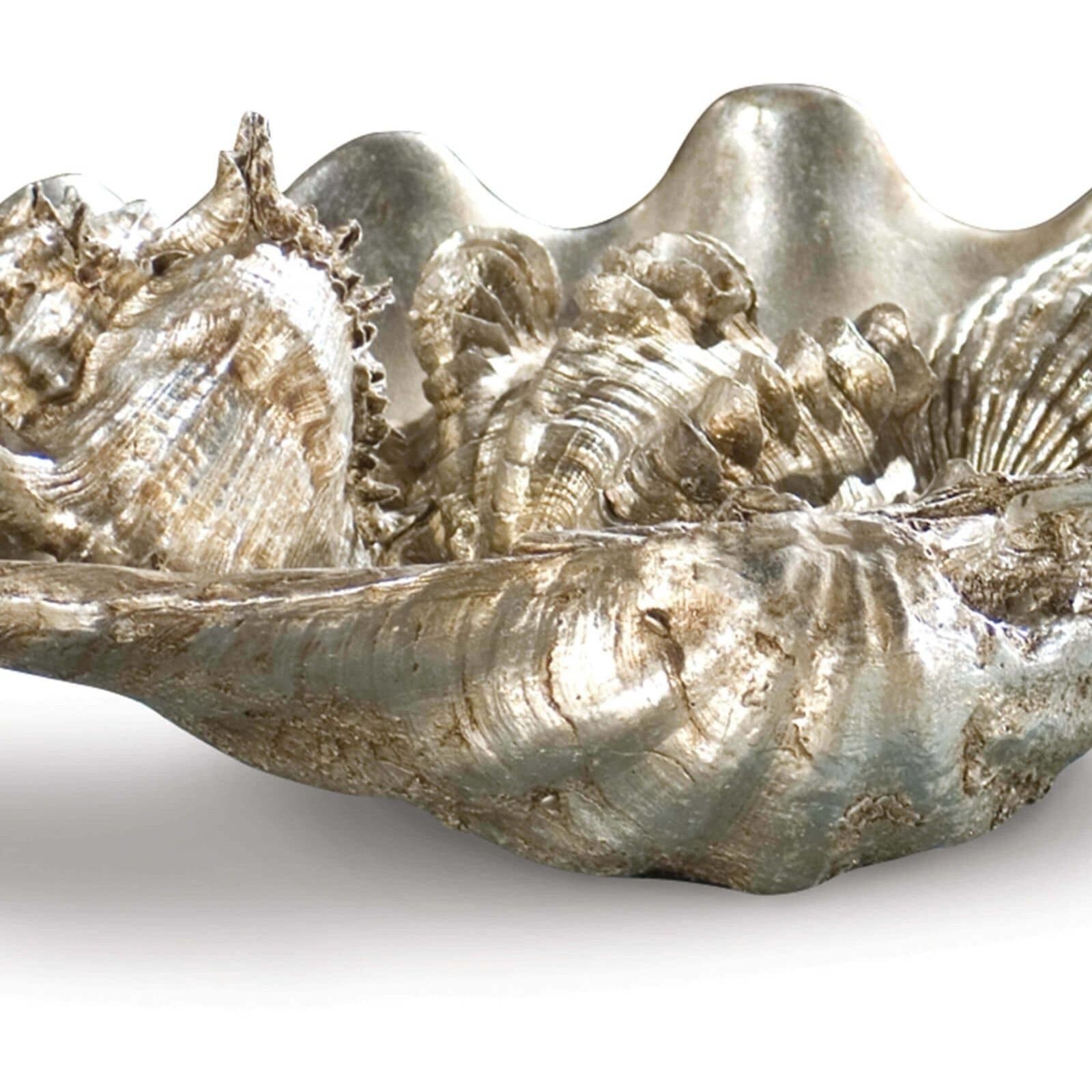 Clam Shell Ambered Silver Leaf Objet, Medium