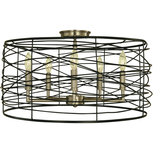 Boca 5 Light 22 inch Brushed Brass and Matte Black Semi-Flush Mount Ceiling Light