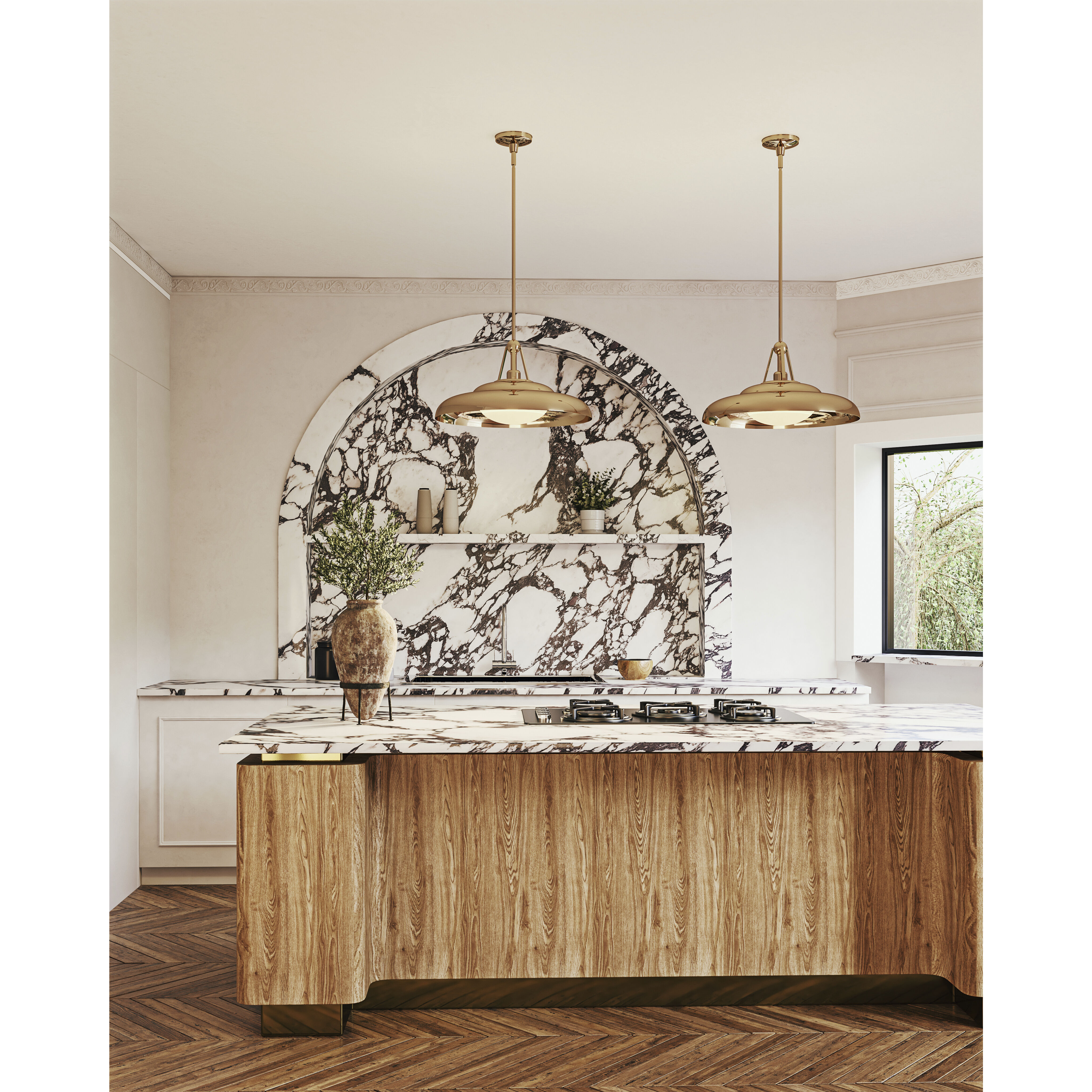 Palmetto Pendant Ceiling Light in Polished Brass