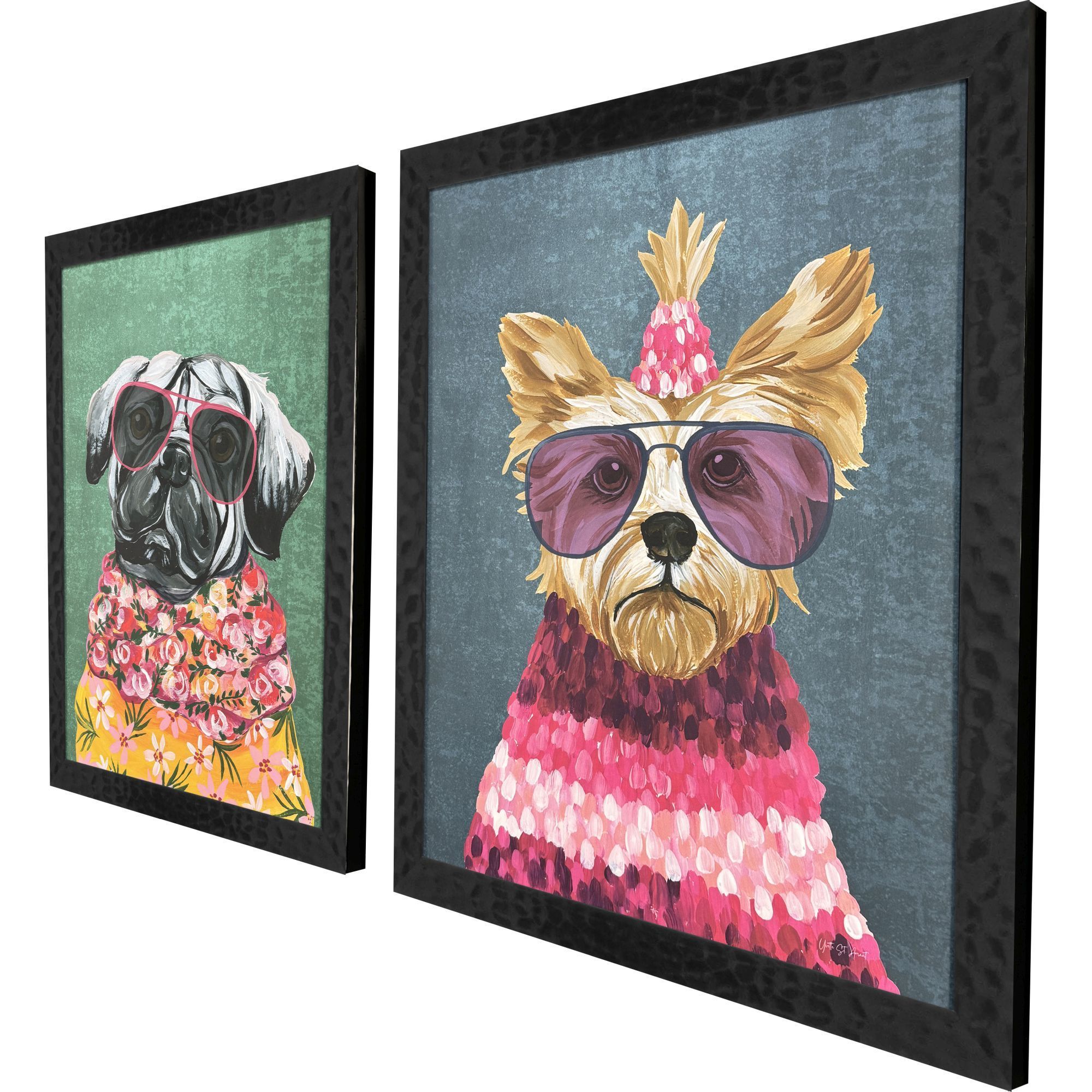 Whimsy Dog Multi and Blue and Green and Black Framed Art, Propac
