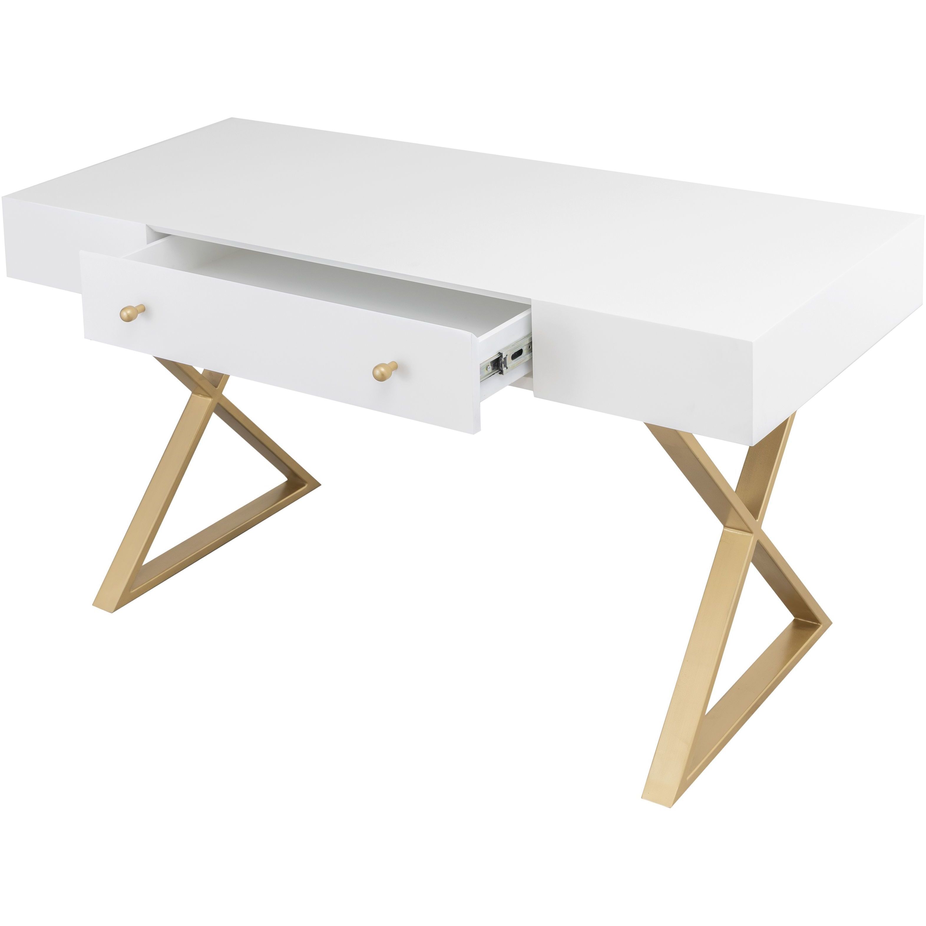 Guilford 54 X 25.5 inch White with Satin Brass Desk