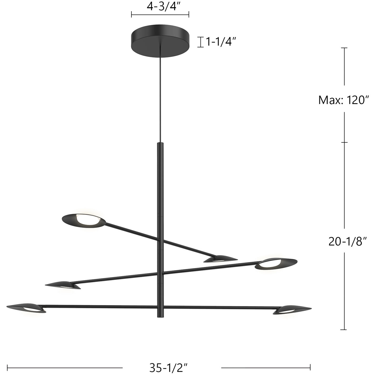 Rotaire LED 35.5 inch Black Chandelier Ceiling Light