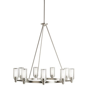 Circolo 9 Light 36 inch Brushed Nickel Chandelier 1 Tier Large Ceiling Light in Clear Outer With Satin Etched Inner, 1 Tier Large