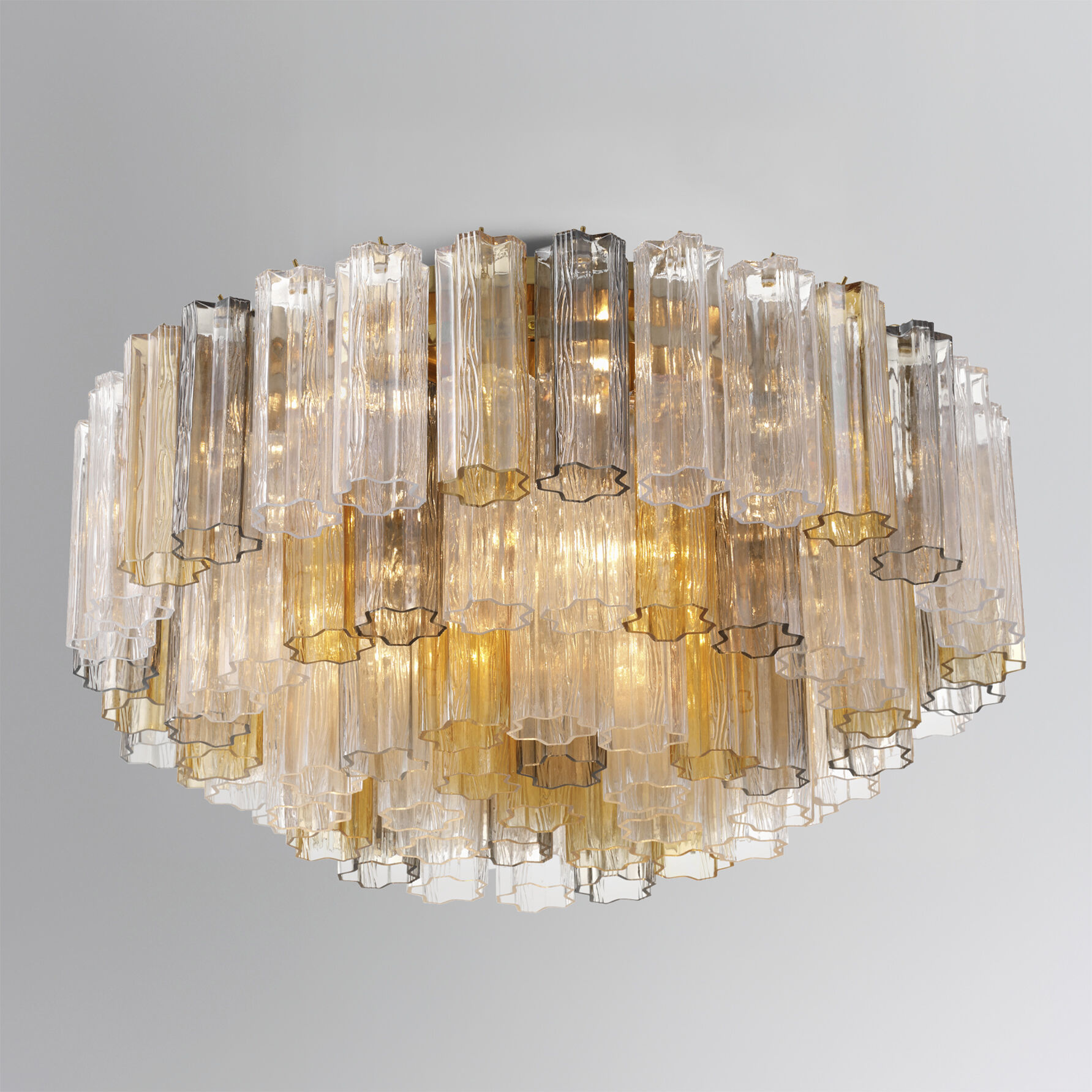 Addis 16 Light 32 inch Aged Brass Flush Ceiling Light in Tronchi Glass Autumn