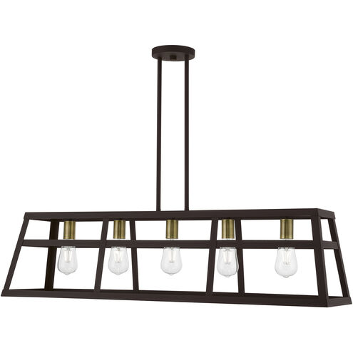 Schofield 5 Light 40 inch Bronze with Antique Brass Accents Linear Chandelier Ceiling Light