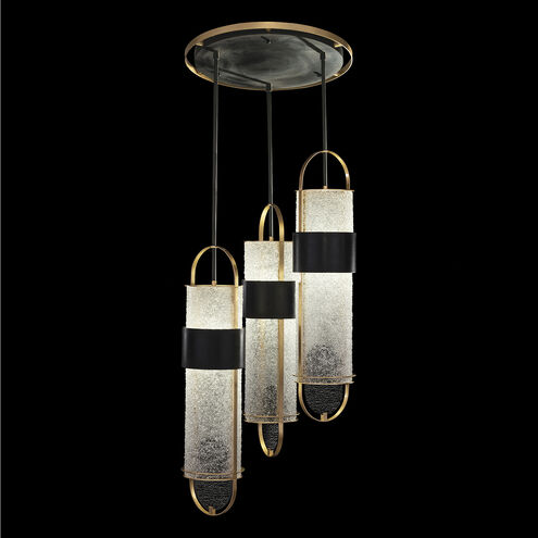 Bond LED 23.5 inch Black and Gold Pendant Ceiling Light in Diamond Blanket Studio Glass, Black/Gold