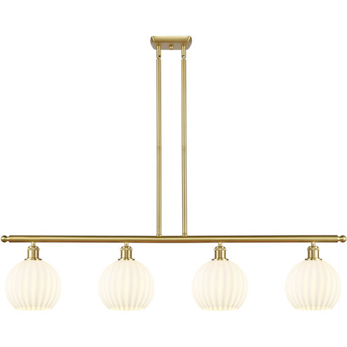 Ballston White Venetian 4 Light 48 inch Satin Gold Stem Hung Island Light Ceiling Light