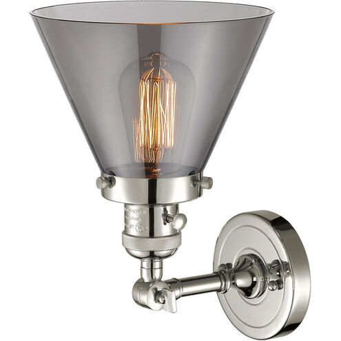 Franklin Restoration Large Cone 1 Light 8 inch Polished Nickel Sconce Wall Light in Plated Smoke Glass, Franklin Restoration