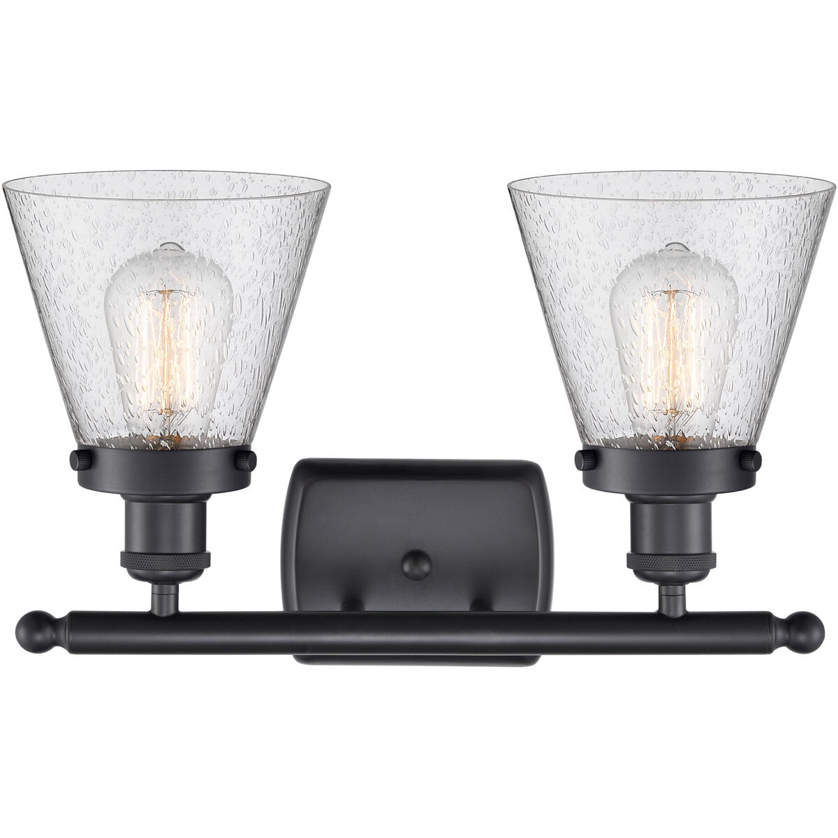 Ballston Small Cone LED 16 inch Matte Black Bath Vanity Light Wall Light in Seedy Glass, Ballston