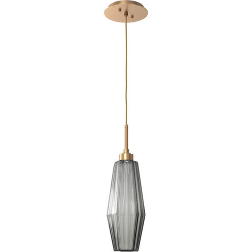 Aalto LED 4.3 inch Novel Brass Pendant Ceiling Light in Optic Rib Smoke, 2700K LED