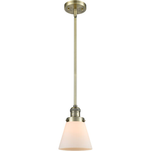 Franklin Restoration Small Cone LED 6 inch Antique Brass Mini Pendant Ceiling Light in Matte White Glass, Franklin Restoration